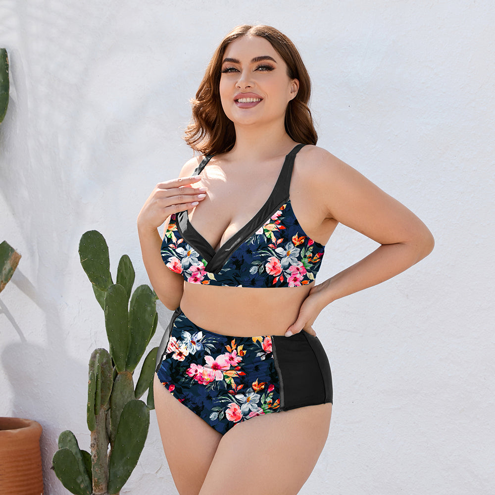 Plus Size Floral High Waist Two-Piece Swim Set