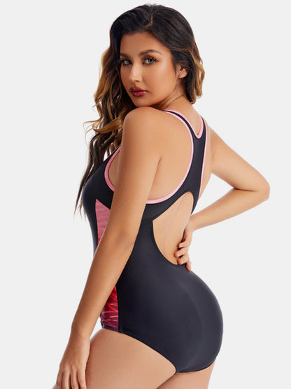 Scoop Neck Wide Strap One-Piece Swimwear