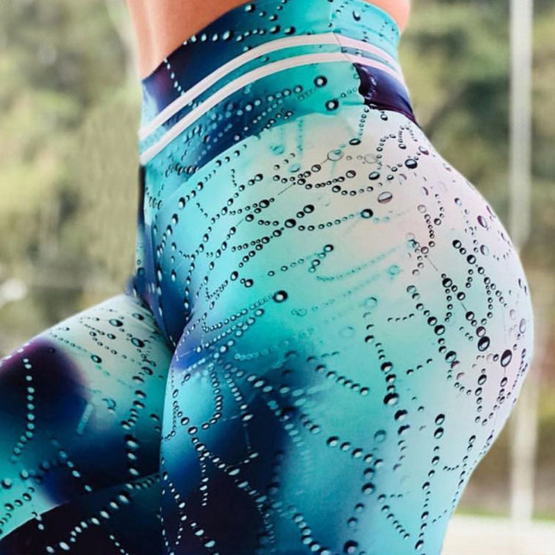 Water Drop Sweat Beads High Waist Print Sports Yoga Pants