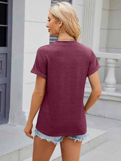 Decorative Button Notched Short Sleeve T-Shirt