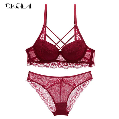 Classic Bandage Black Bra Set Push Up Brassiere Thick Cotton Underwear Set Sexy Bras Lace Embroidery Gather Women Lingerie Sets