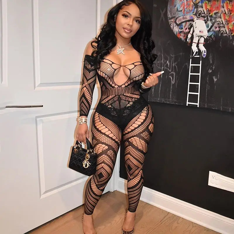 Fishnet Bodysuit Women Crotchless Tights naughty Sexy Lingerie transparent full Body stockings Erotic Mesh Night Club Costumes